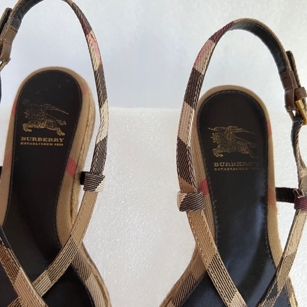 Burberry Nova Check Canvas Espadrille Sandals Criss Cross Strap Flat Sz 6 - Picture 4 of 15